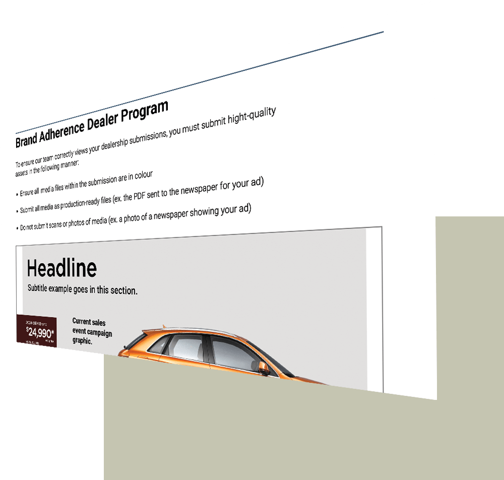 A slide detailing the brand adherence dealer program with submission guidelines.